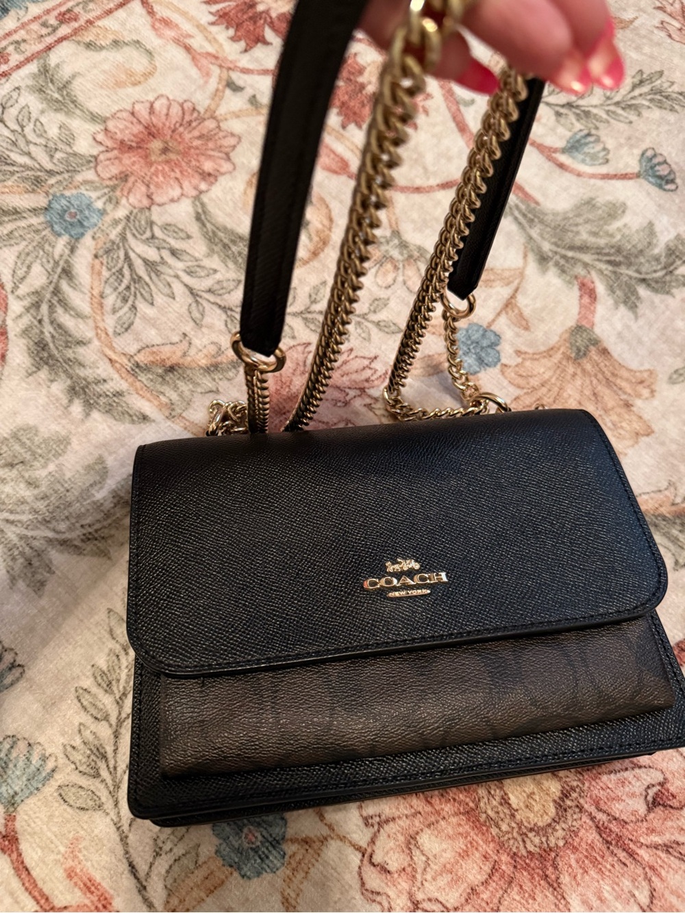 Coach Black Leather and Signature Canvas Chain Crossbody with Gold Hardware - Picture 4 of 16